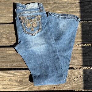 Shyanne Medium Blue Bootcut Jeans with Gold Pocket Embroidery